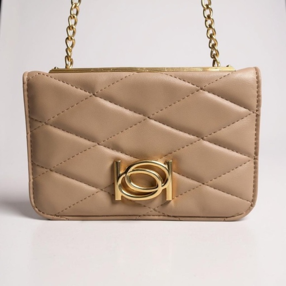 Bebe Quilted Taupe & Gold Hardware Crossbody